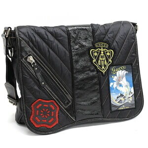 Gucci shoulder bag patchwork quilted nylon Vernis Patent leather black